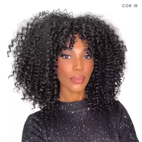 Lace Wig Deusa Cacheada com Franja - Black Beauty - comprar online