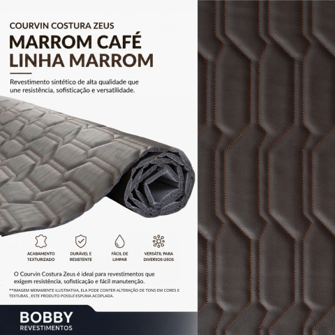 Courvin Automotivo Corino Costura Zeus Marrom Linha Marrom Tecido Sintético Espuma D26 Decoração Artesanato DYI 1,00 M