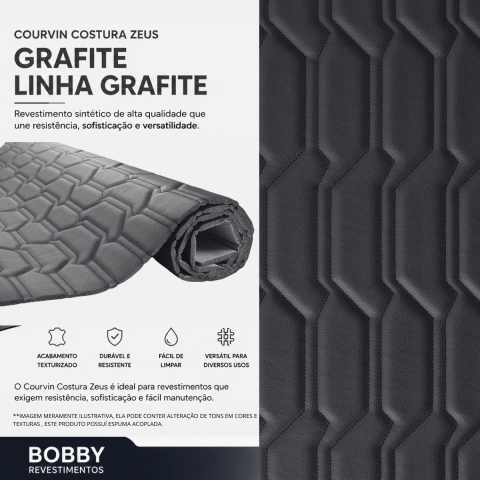 Courvin Automotivo Corino Costura Zeus Grafite Linha Grafite Tecido Sintético Espuma D26 Decoração Artesanato DYI 1,00
