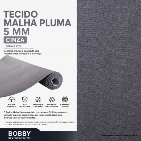 Tecido Malha Pluma 5 mm Cinza Automotiva Em Metro Espuma D26 Decoração Artesanato DYI 1,00 M (C) X 1,40 M (L)