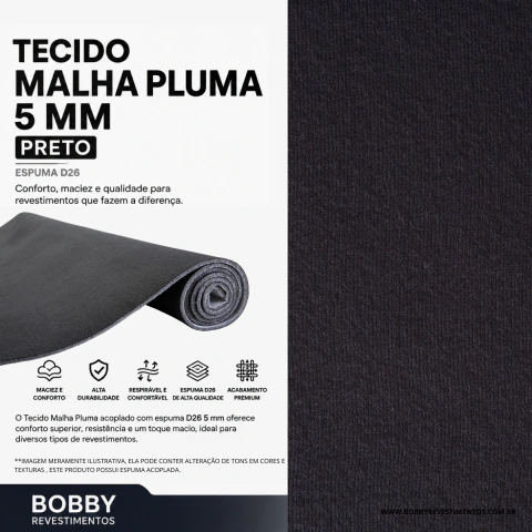 Tecido Malha Pluma 5 mm Automotiva Em Metro Preto Espuma D18 Decoração Artesanato DYI 1,00 M (C) X 1,40 M (L)