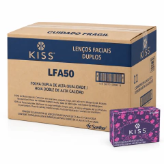 Caixa master de lenços faciais Kiss folha dupla com 70 caixinhas embaladas individualmente