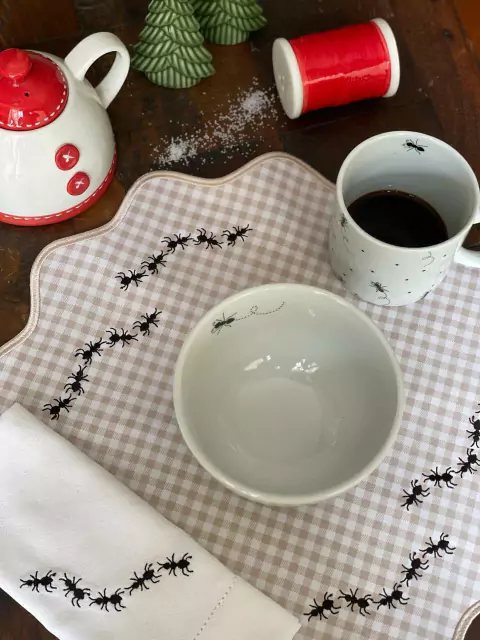 Lugar Americano Formiga Xadrez Bege Dupla Face