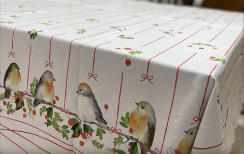 Toalha Pássaros e Fitas REPELENTE A LÍQUIDO Natal