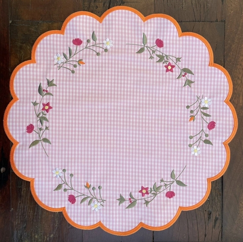 Lugar Americano Xadrez Rosa Floral Bordado