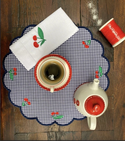 Lugar Americano Cereja Xadrez Azul Dupla - comprar online