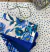 Guardanapo Floratta Floral Azul e Amarelo Moldura Bordada