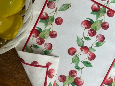Lugar Americano Cherries (Cereja) Listrado- IMPERMEÁVEL (Anti Respingo)