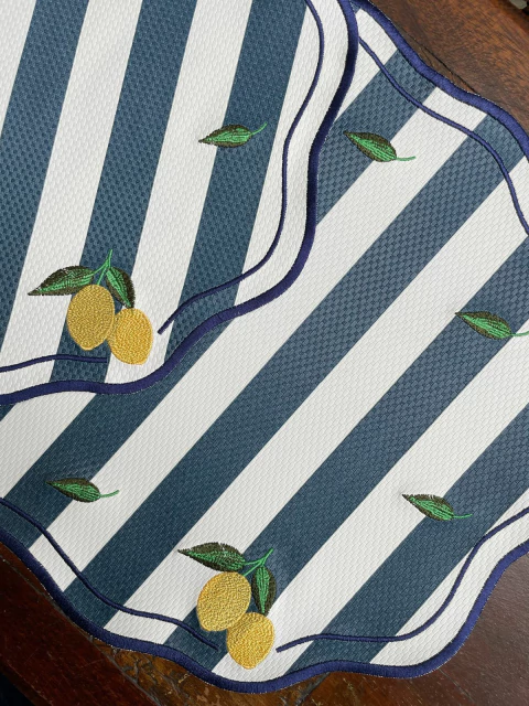 Lugar Americano Limão Siciliano Listrado Azul Marinho COURO ECOLÓGICO - comprar online
