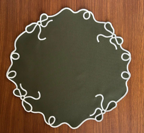 Lugar Americano Impermeável Laço de Fita Verde Musgo e Branco - comprar online