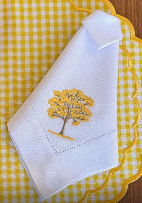 Guardanapo Ajour Bordado Ipê Amarelo LINHO - comprar online