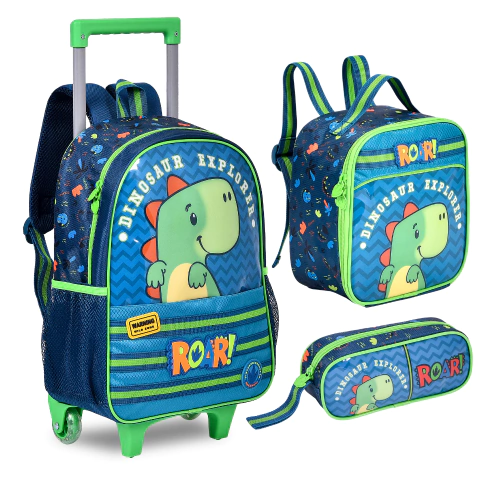 Kit de Mochila Lancheira e Estojo Dinossauro Clio