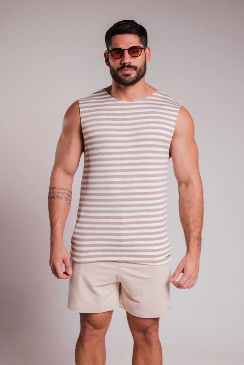 Regata machão stripes bege e branco - comprar online