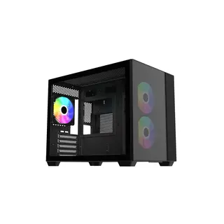 Gabinete Cooler Master Elite 461 Mini Tower 3 Fans Tempered Glass Black s/Fuente