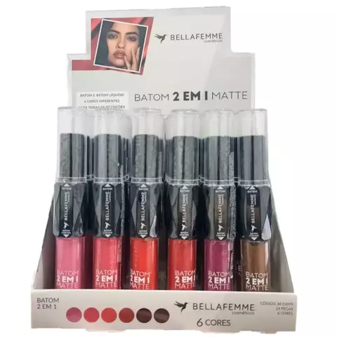 Batom 2 Em 1 Matte 06 Cores C/24 - Bellefemme (BF10099)