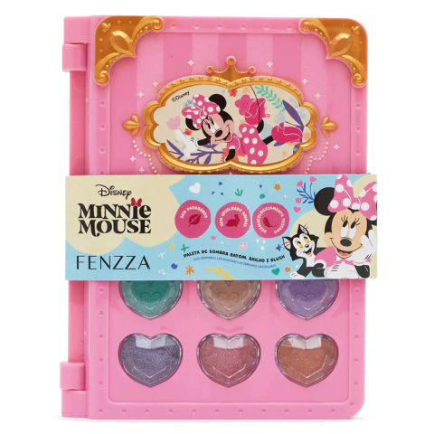 Kit Paleta Diário de Sombra, Batom, Brilho e Blush Minnie Mouse C/3 - Fenzza (DIS315)