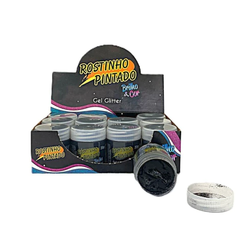 Gel Glitter Preto C/12 - Rostinho Pintado (4006)