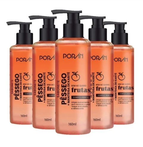 Kit Sabonete Líquido Corpo e Rosto Pêssego + Manteiga de Karité C/6 - Porán (PR231)