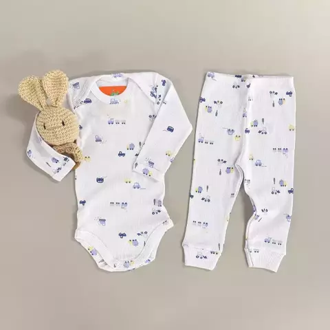 Conjunto Infantil Body e Calça Canelado Estampado 1 2 3 Branco- Máquinas