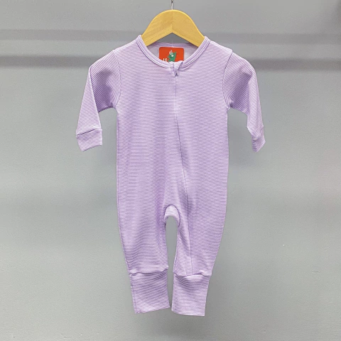 Macacão Bebê Malha Vira Pé - Listra Lilás