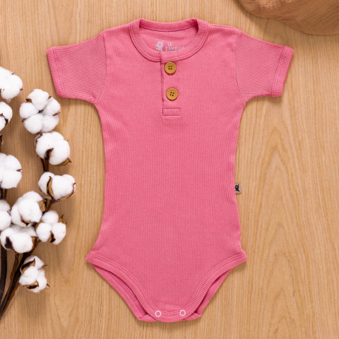 Body Botão Manga Curta Bebê Comfort Premium Rosa Coral
