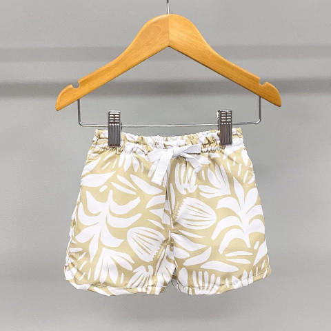 Shorts Infantil Tactel Bege- Folhas