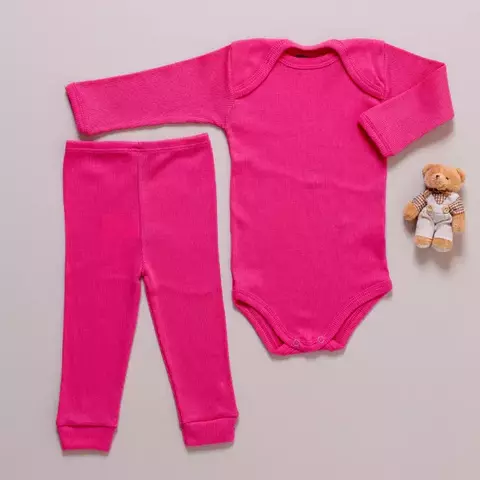 Conjunto Body e Calça Infantil Canelado Algodão Antialérgico 1-2-3- Rosa Pink - comprar online