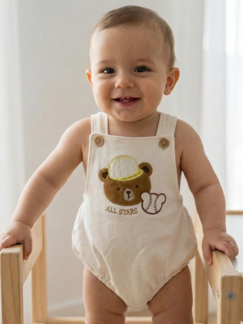 Romper Molecotton Bebê com Alças Bordado de Urso - comprar online