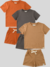 Kit Conjunto Malha Block Infantil Menino Laranja Grafite e Caramelo - comprar online