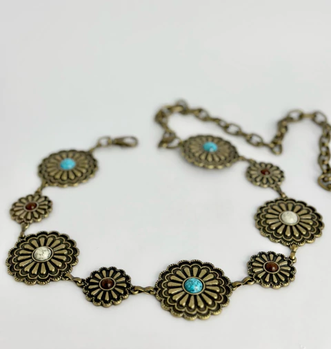 Cinto mandalas - pedras turquesa, marrom, bege