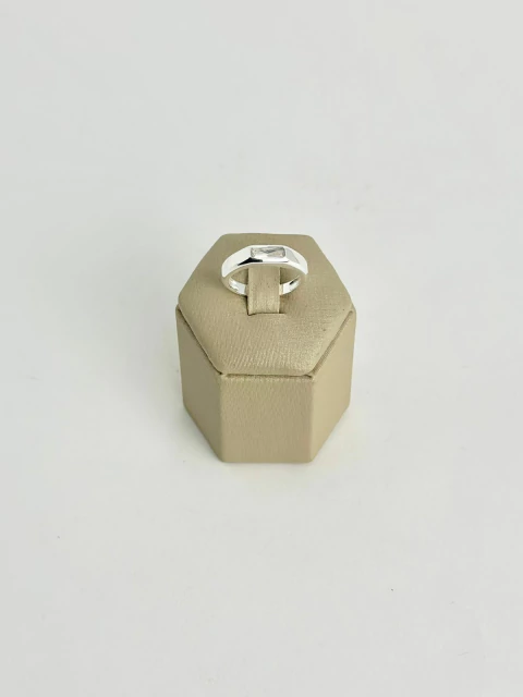 PRATA 925 - Anel hexagonal prata + lajota cristal