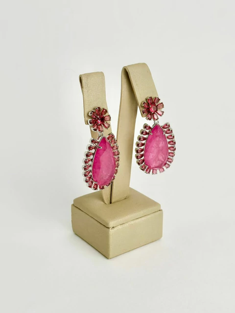 Brinco flor cristal pink + gota fusion