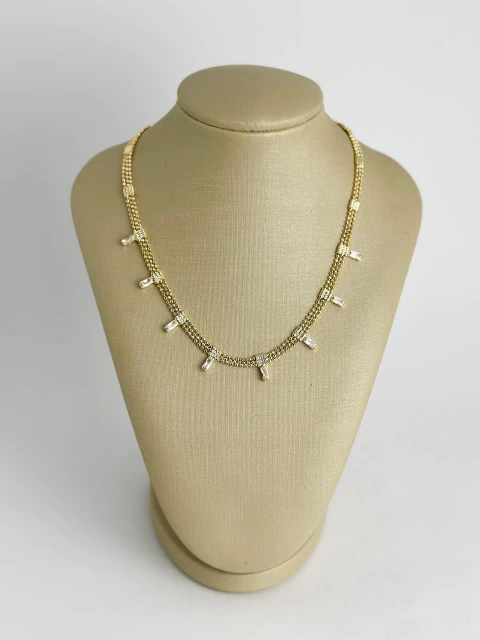 Colar malha - bolinhas + baguetes cristais