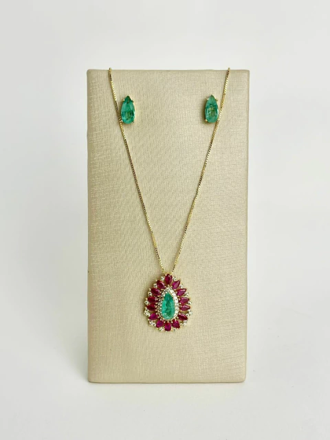 Conjunto dourado gota - marsala + verde cana