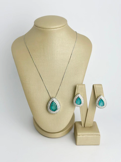 Conjunto gota turmalina fusion + cravação