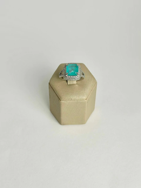 Anel lajota turmalina colombiana + micro cravaçao prata