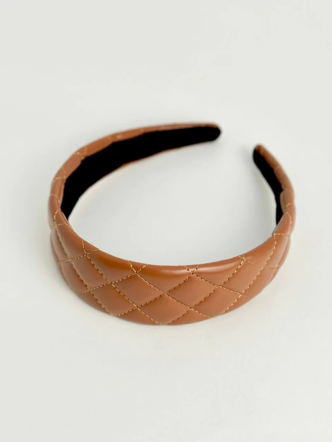 Tiara larga em couro eco - camel
