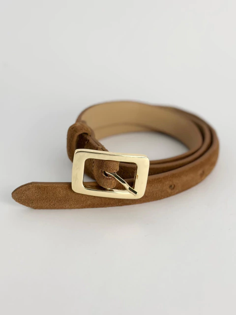 Cinto camurça fivela retangular - camelo