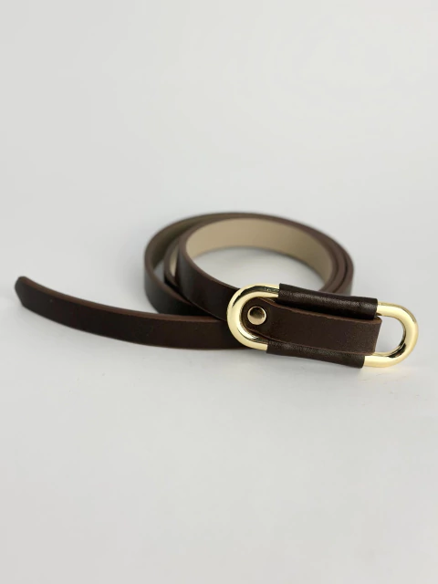 Cinto fino fivela oval - café