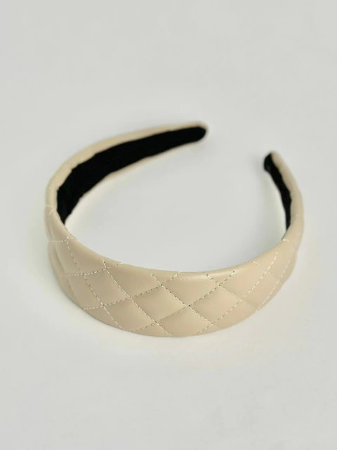 Tiara larga em couro eco - bege