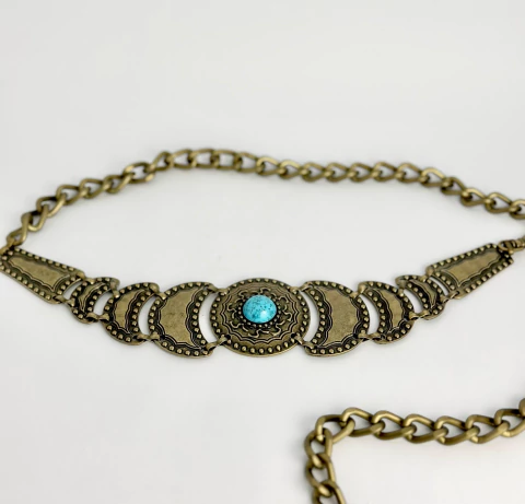 Cinto boho - dourado com turquesa