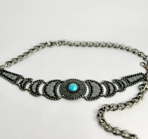 Cinto boho - prata com turquesa