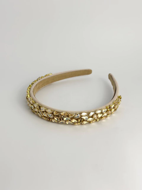 Tiara nude + cristais âmbar