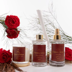 kit cascas e folhas com difusor, home spray e vela aromática 200g