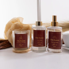 kit chá branco com difusor, home spray e vela aromática 200g - loja online