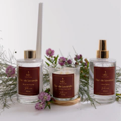 kit lavanda com difusor, home spray e vela aromática 200g