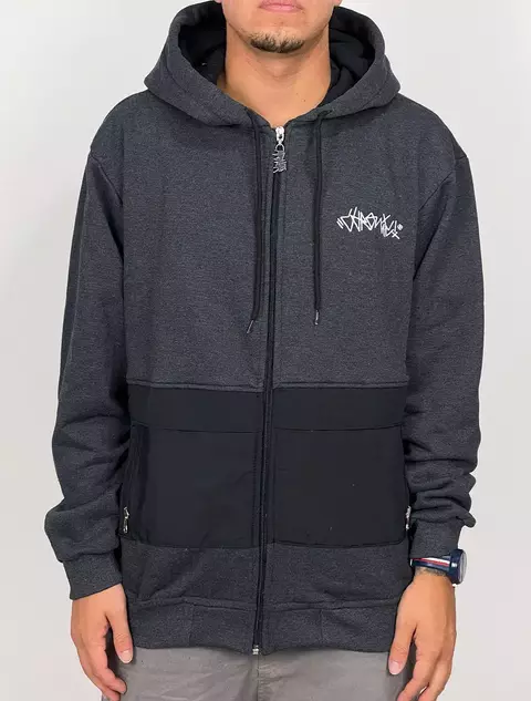 Blusa Moletom Chornic Peace Bolso com Ziper - Cinza Escuro