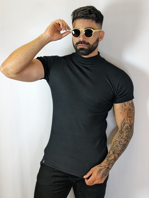 CAMISETA CANELADA GOLA ALTA MANGA CURTA(000606) - comprar online
