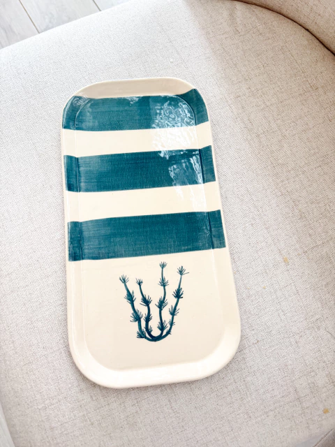 Bandeja Rayas Anchas y Algas Verde Turquesa - comprar online