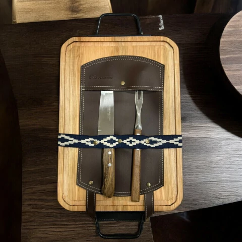 Tabla Para Asado Completa Con Manija Tenedor Y Cuchillo